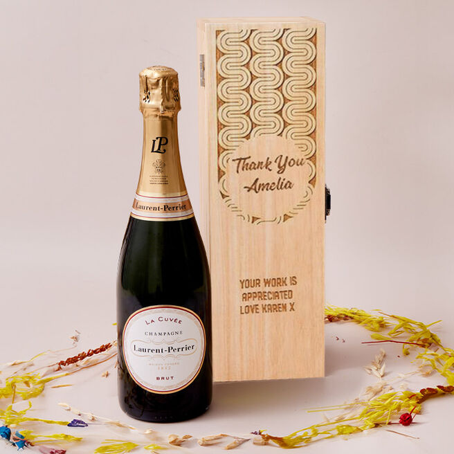 Engraved Wooden Box With Laurent-Perrier Champagne - Retro