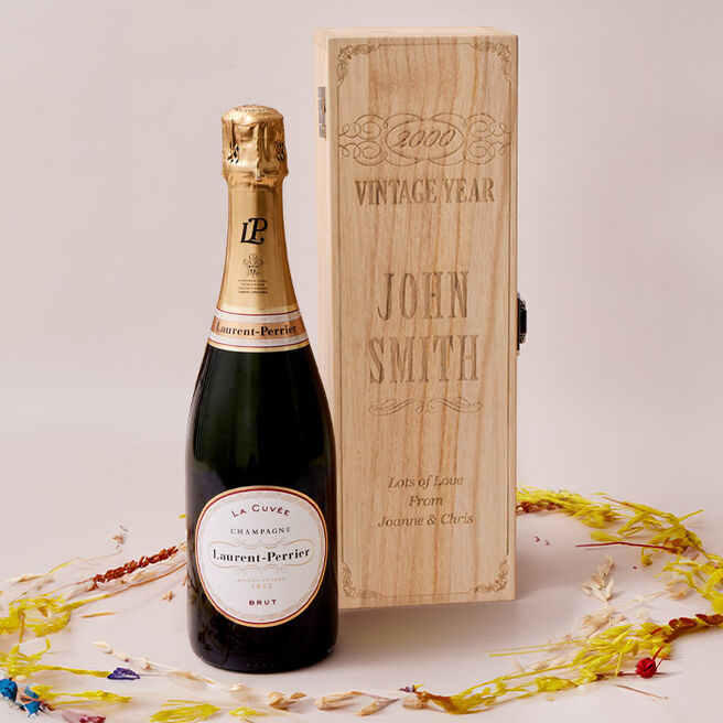 Engraved Wooden Box With Laurent-Perrier Champagne - Vintage Year