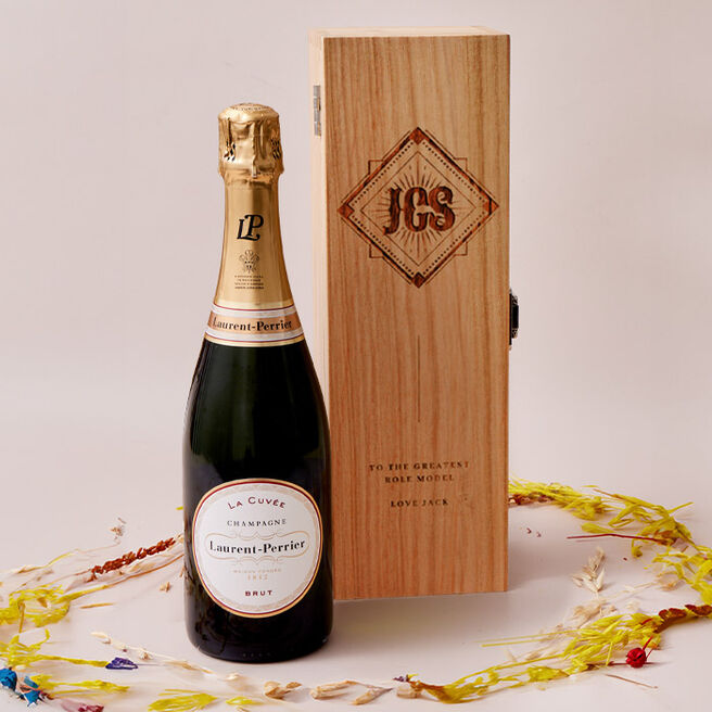 Engraved Wooden Box With Laurent-Perrier Champagne - Initials and Message