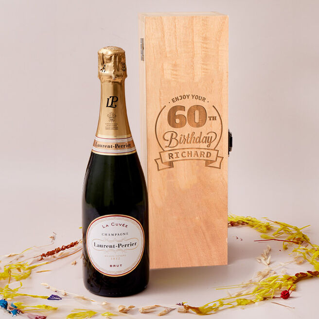 Engraved Wooden Box With Laurent-Perrier Champagne - Enjoy Your 60th Birthday