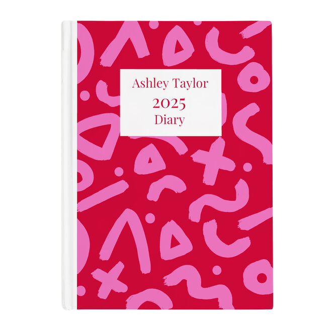 Personalised Diary - Red with Pink Brush Marks