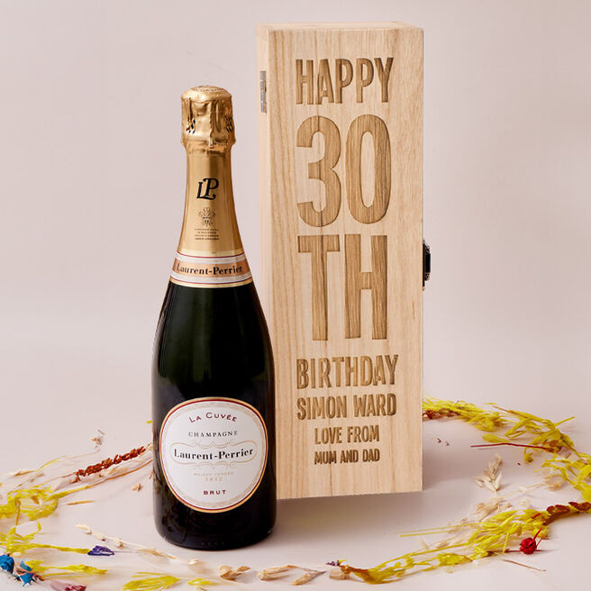 Engraved Wooden Box With Laurent-Perrier Champagne - 30th Birthday