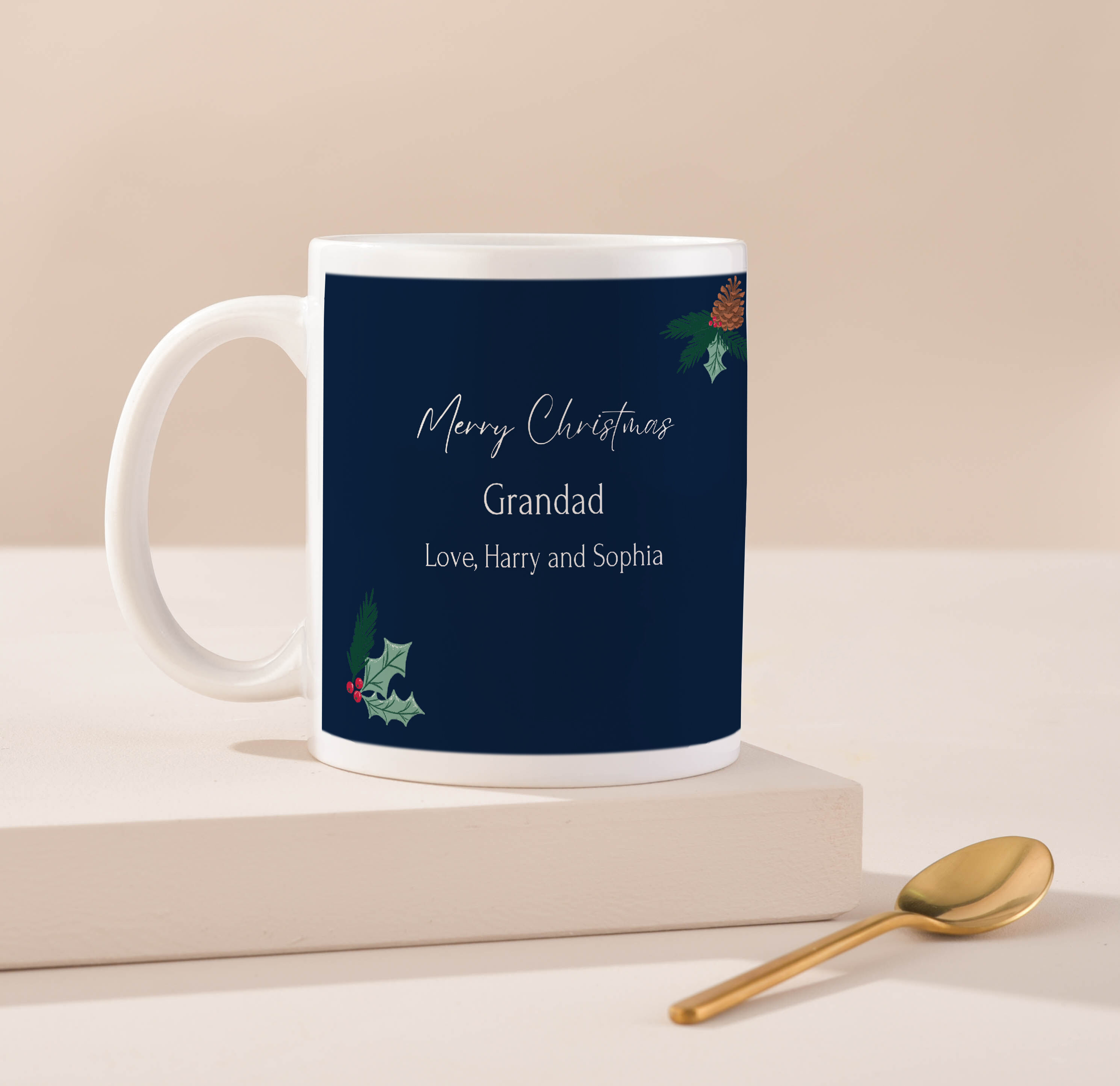 Multi Photo Upload Mug - Holly Designed Merry Christmas