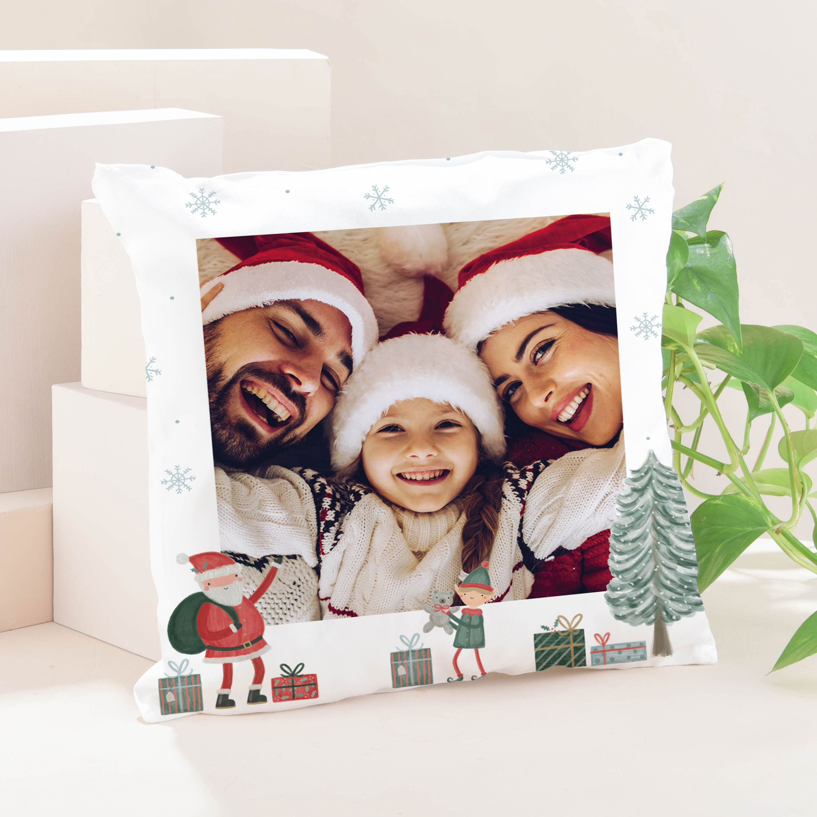 Personalised Photo Upload Cushion - Christmas Santa and Elf