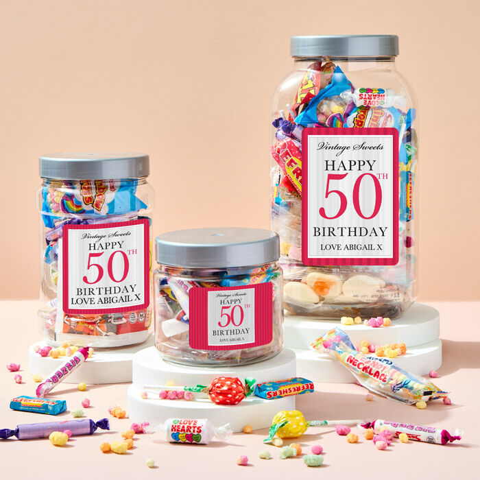 Personalised Retro Sweet Jar - Happy 50th Birthday