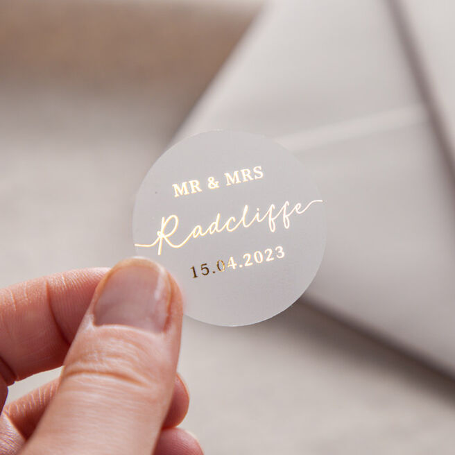 Personalised Modern Foiled Wedding Stickers - Surname 