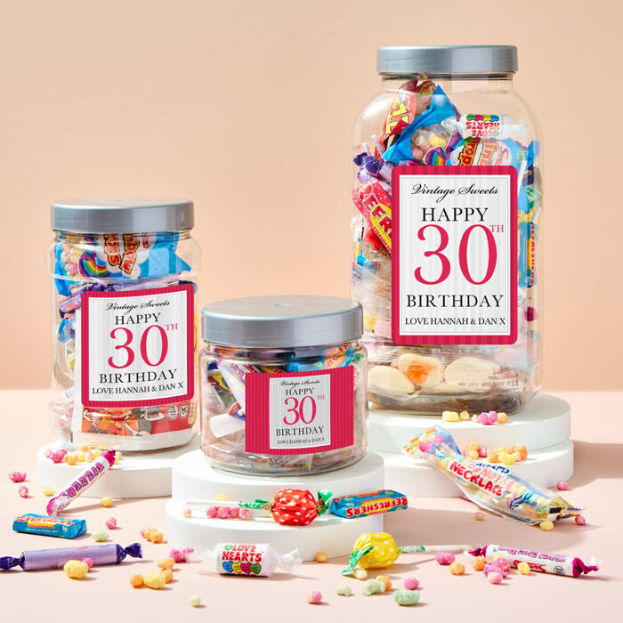 Personalised Retro Sweet Jar - Happy 30th Birthday