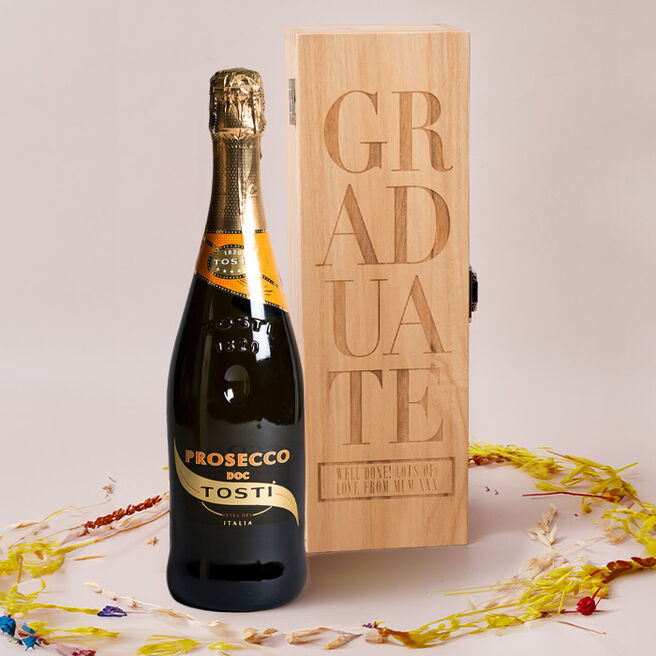Engraved Wooden Box With Luxury Prosecco - Graduate