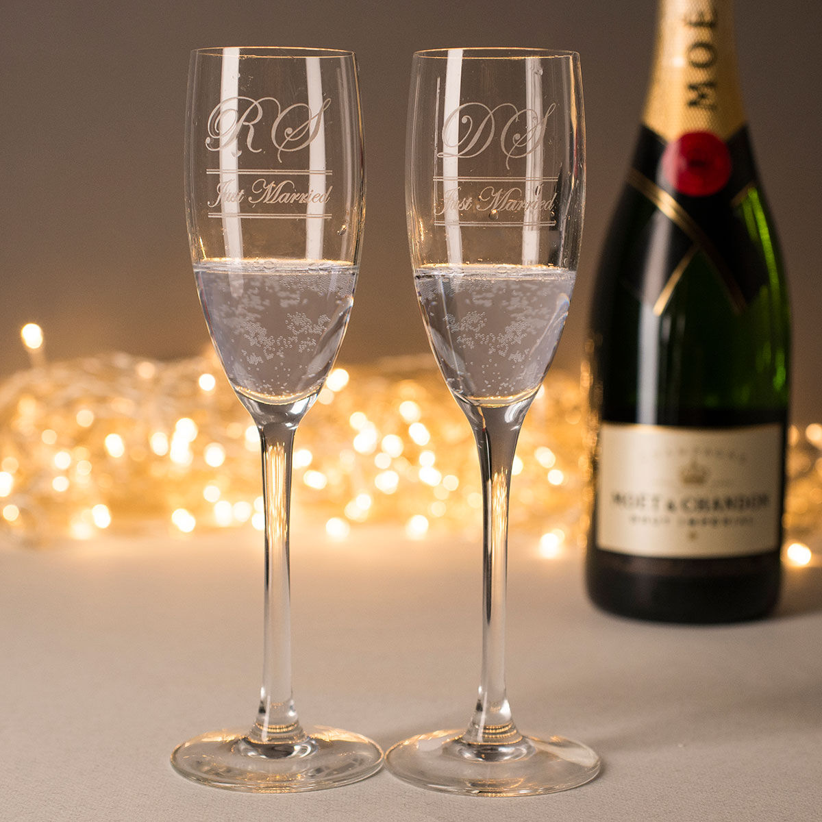 Personalised Champagne Flutes - Just Married Initials