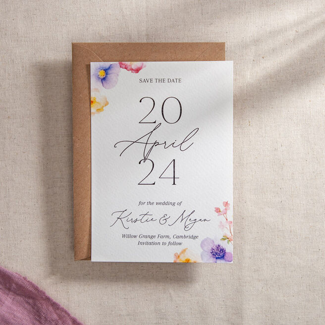 Personalised Save the Date Cards - Printed Pressed Floral