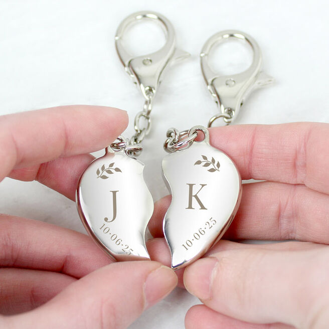 Personalised Two Part Heart Keyring Set