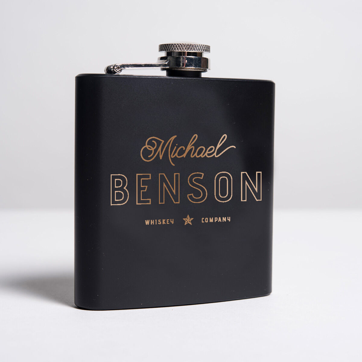 Personalised Matte Black Hip Flask - Star