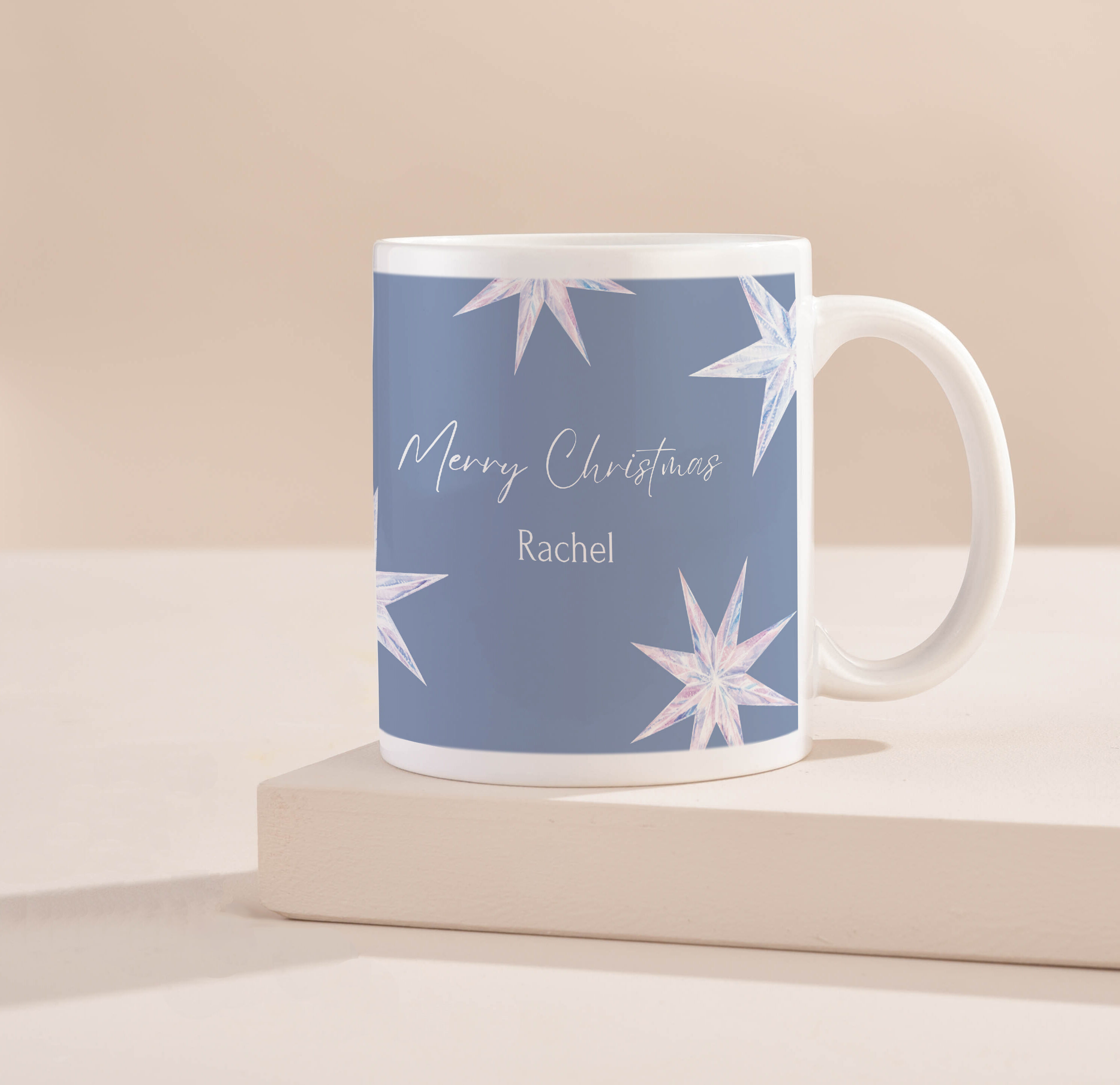 Personalised Mug - Blue and White Stars Merry Christmas