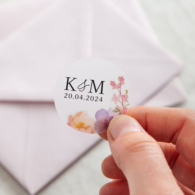 Personalised Printed Wedding Stickers - Pressed Floral Initials & Date