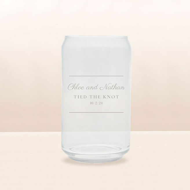 Personalised Engraved Wedding Date Can Shaped Glass