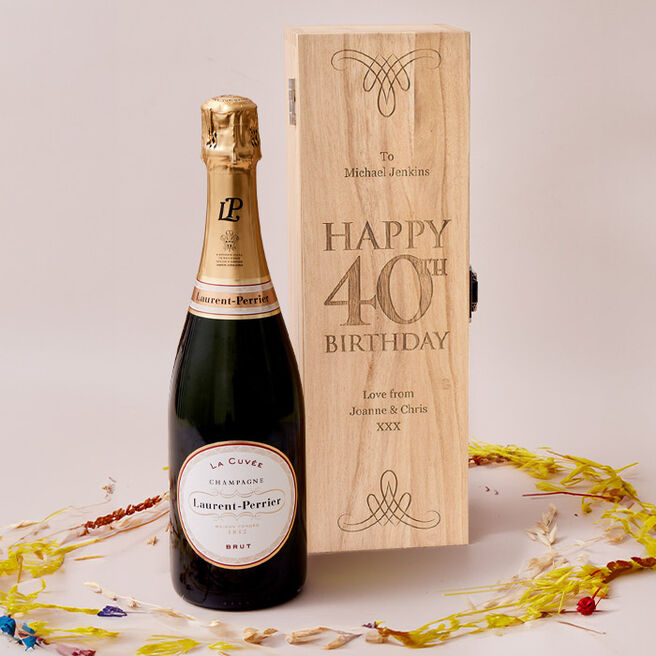 Engraved Wooden Box With Laurent-Perrier Champagne - 40th Birthday