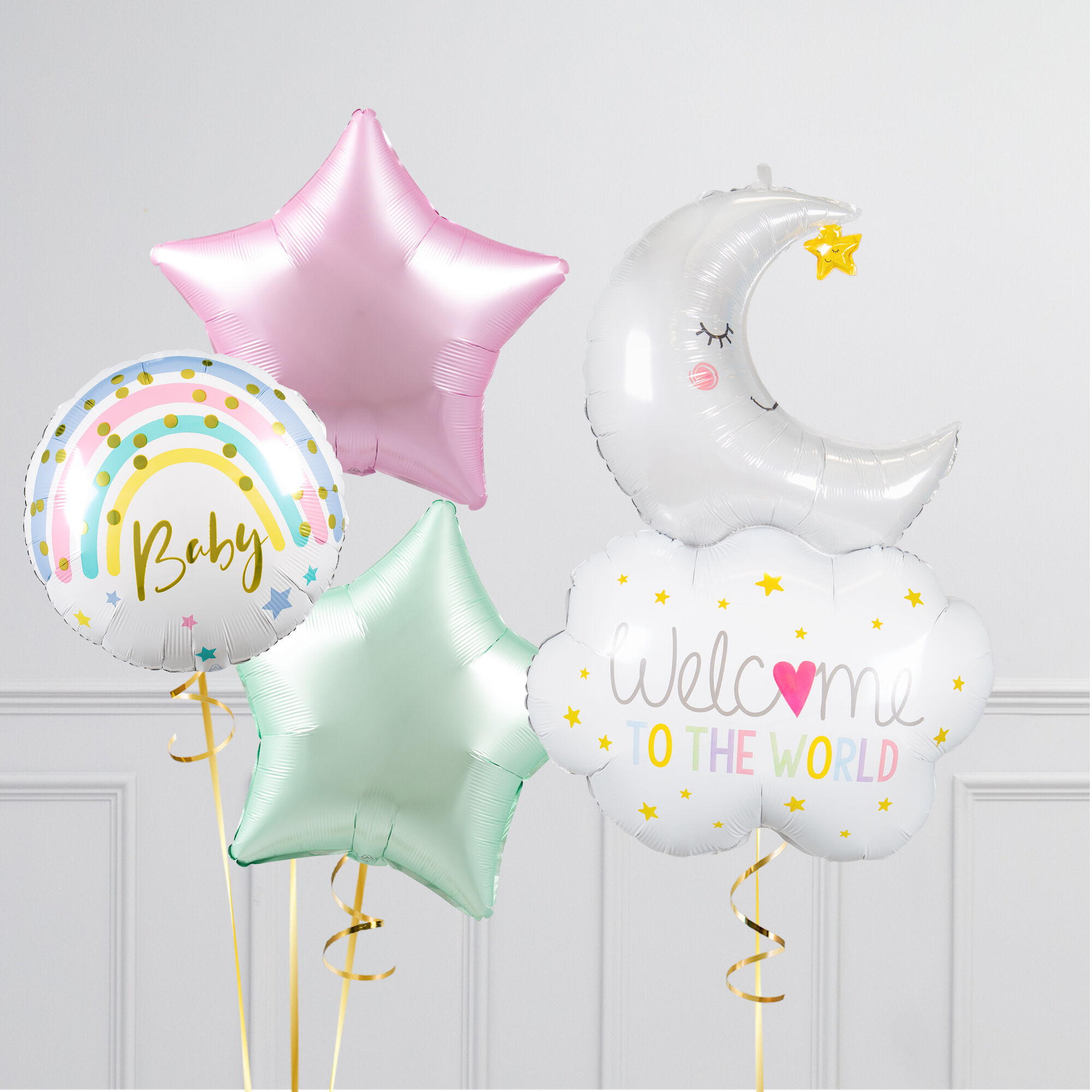 Welcome Baby Moon Pastel Balloon Bundle - FREE DELIVERY