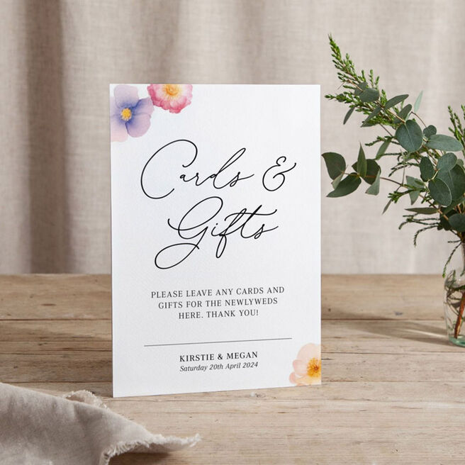 Personalised Small Printed Wedding Signs -  Pressed Floral