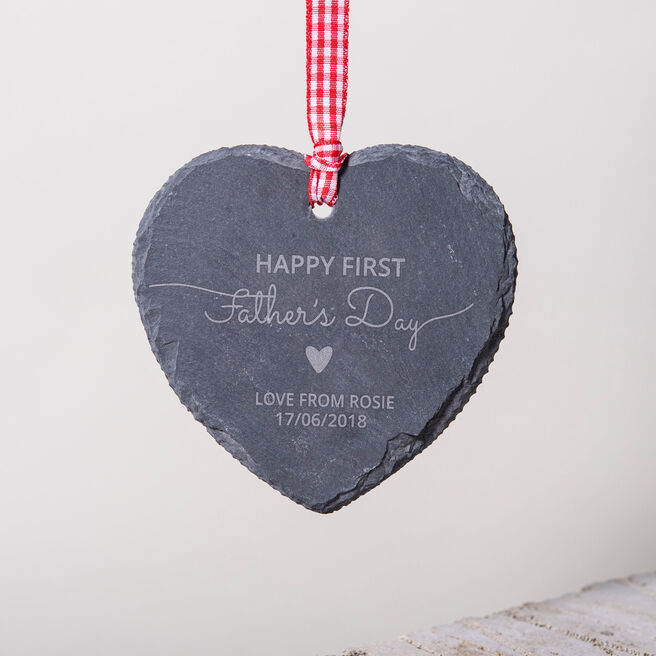 Engraved Heart-Shaped Slate Hanging Keepsake - Happy First Father's Day