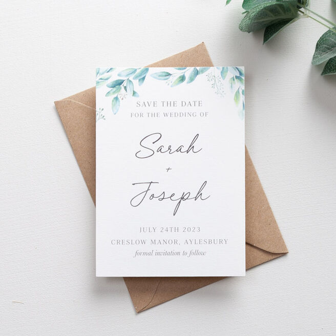 Personalised Save the Date Cards - Green Eucalyptus