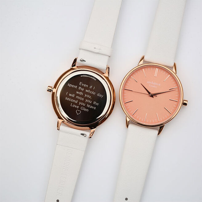 Women's Personalised Watch - Architect Coral With White Strap