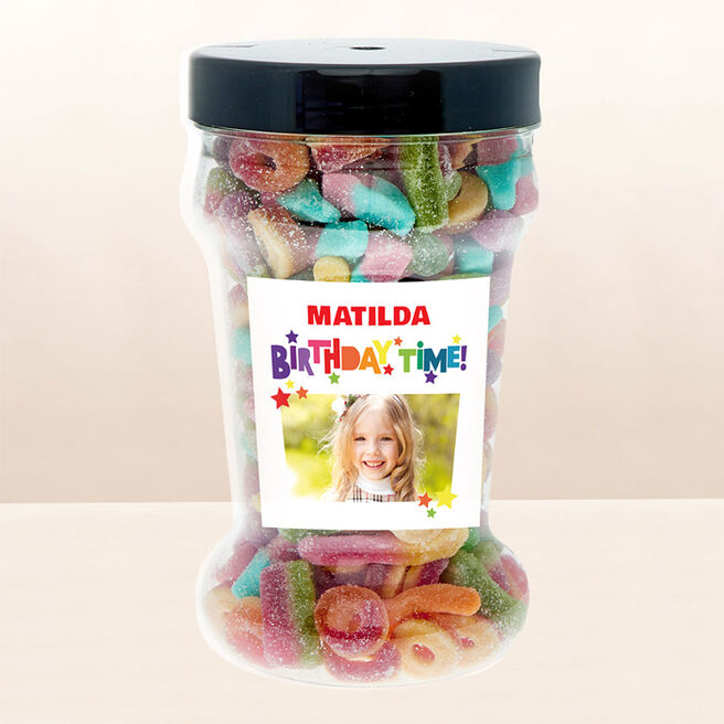 Personalised Birthday Time Fizzy Sweet Tub