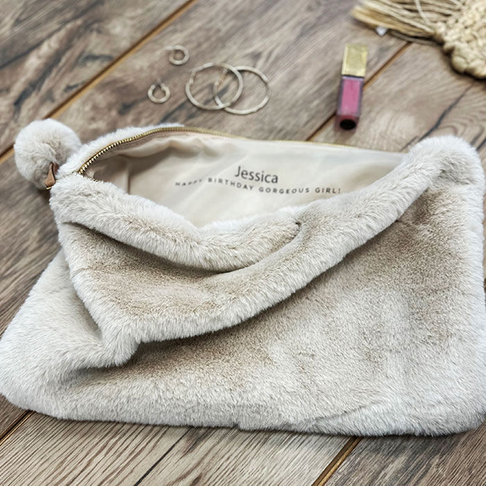 Personalised Hidden Message Faux Fur Cosmetic Bag