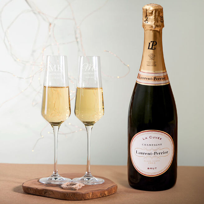 Personalised Set Of Premium Flutes With Laurent Perrier Champagne - Mr & Mrs