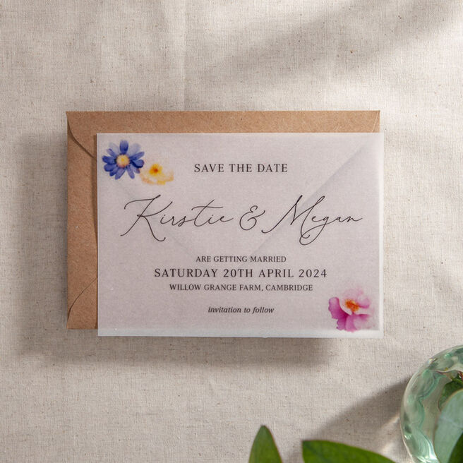 Personalised Save The Date Cards - Vellum Pressed Floral
