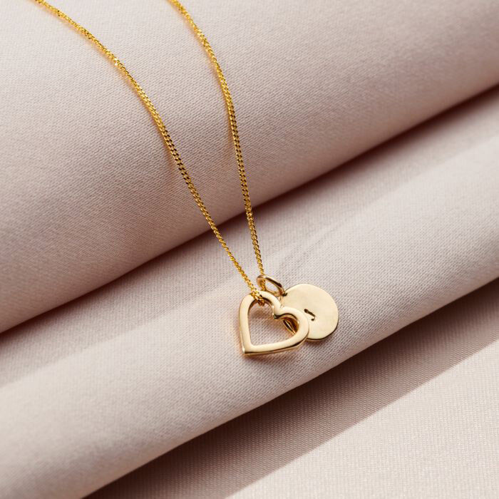 DS 9ct gold heart pendant necklace, the bail set with a single stone diamond,  hallmar - Jewellery & Watches