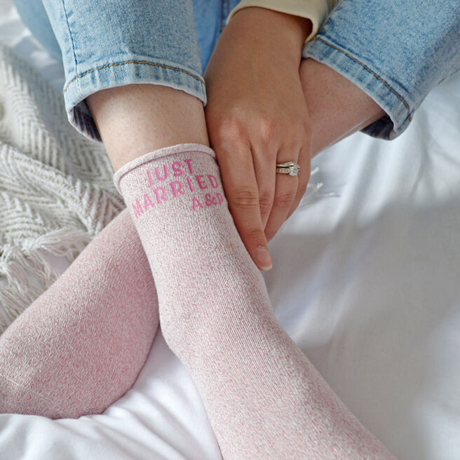 Personalised Glitter Socks Just Married