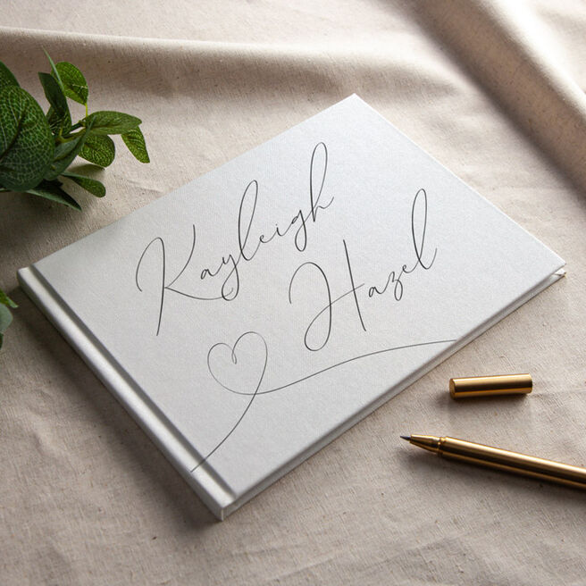 Personalised Wedding Guest Book - Names And Heart Script
