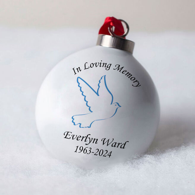 Personalised Bauble - Blue Loving Memory Dove