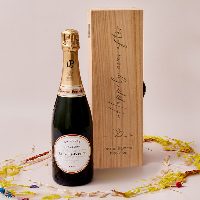 Engraved Wooden Box With Laurent-Perrier Champagne - Happily Ever After