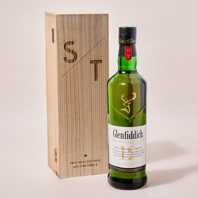 Engraved Luxury Wooden Whisky Box Glenfiddich Whisky - Initials & Message