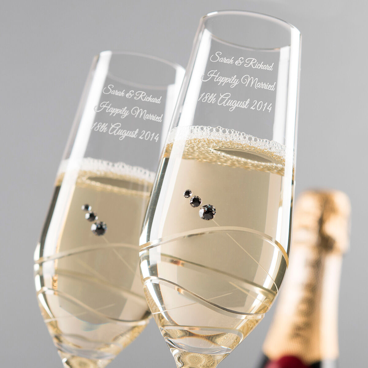 Engraved champagne flutes discount with beautiful swarovski crystals