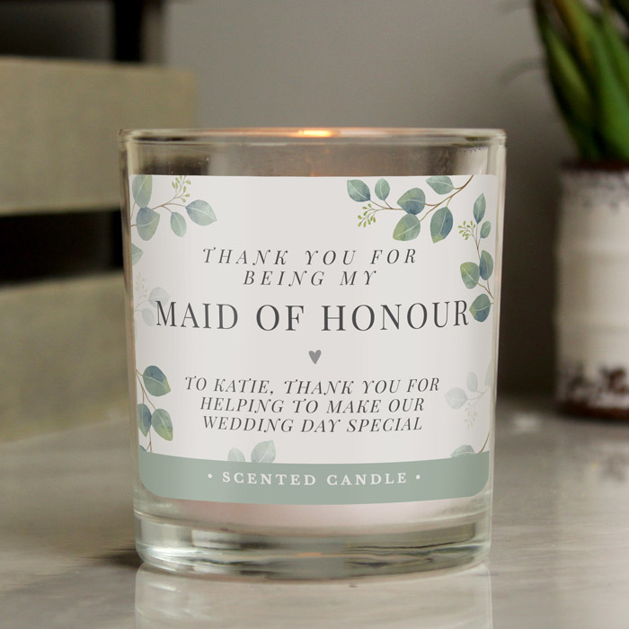 Personalised Botanical Thank You Wedding Party Jar Candle