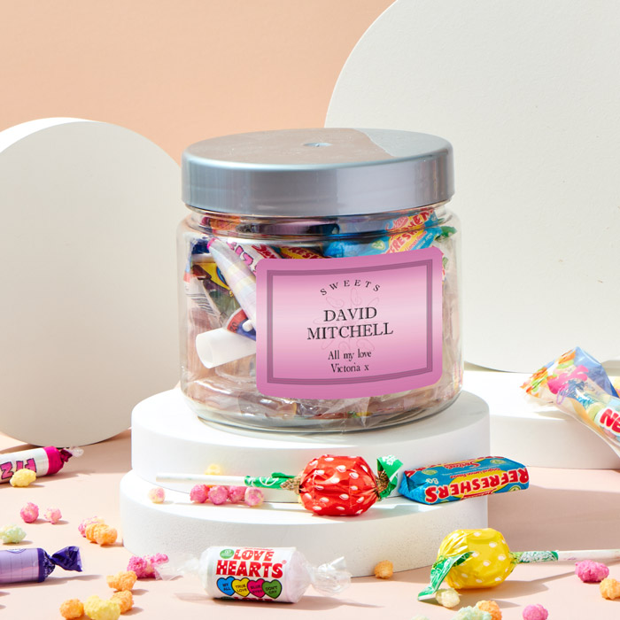Personalised Retro Sweet Jar - Pink Sweets