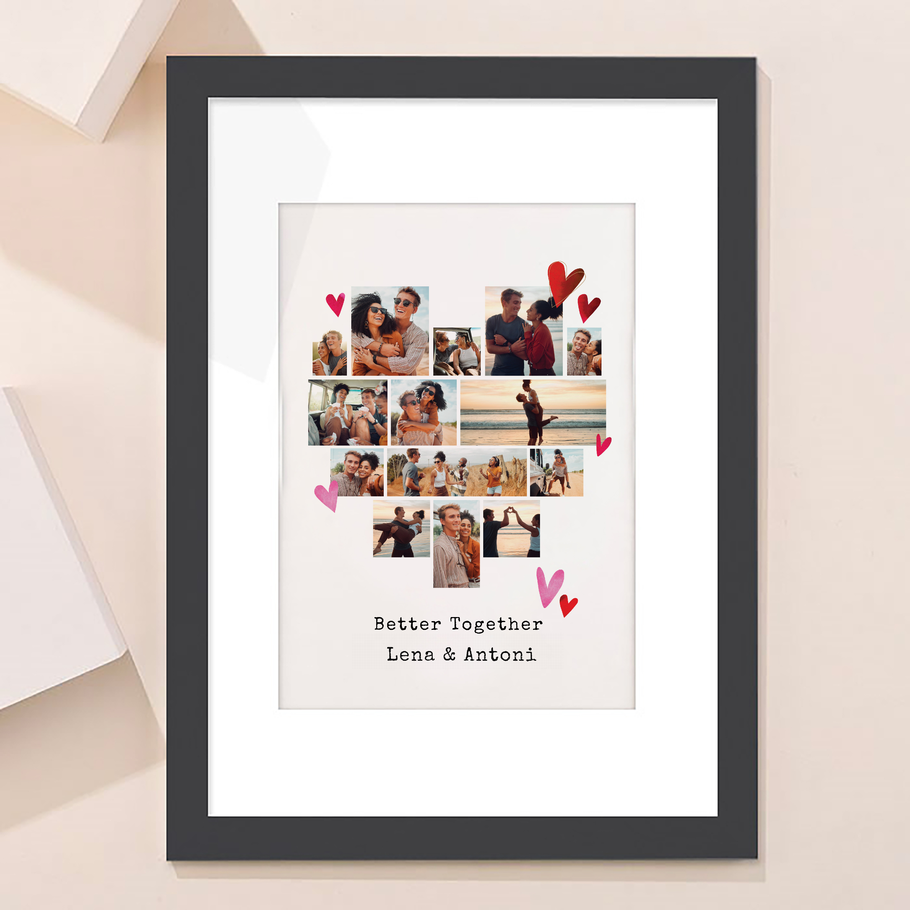 Multi Photo Upload Framed Photo Heart Print With Message - Better Together