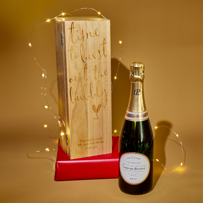 Engraved Wooden Box With Laurent-Perrier Champagne - Bust Out The Bubbly