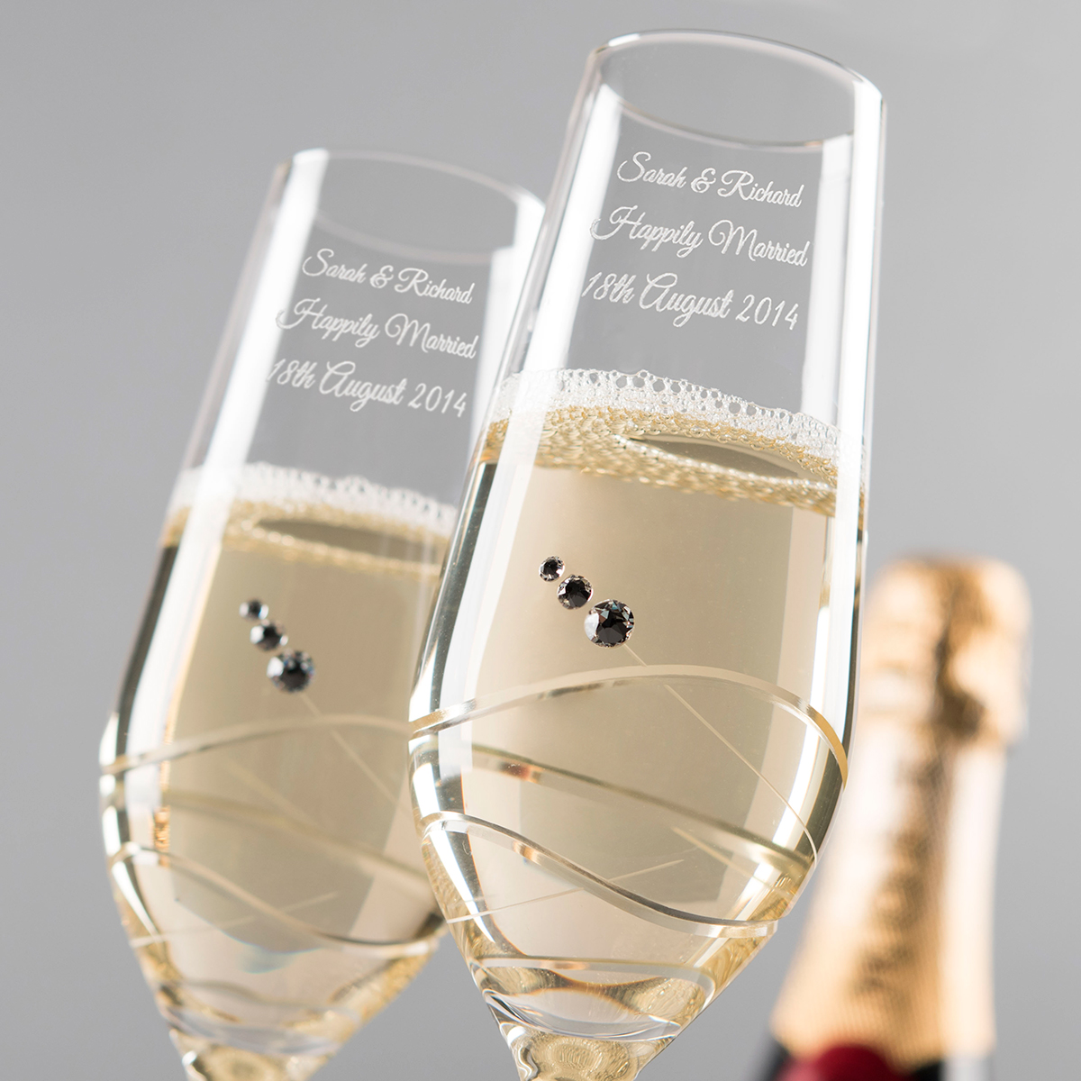 Engraved Set of 2 Crystal Champagne Flutes - Wedding