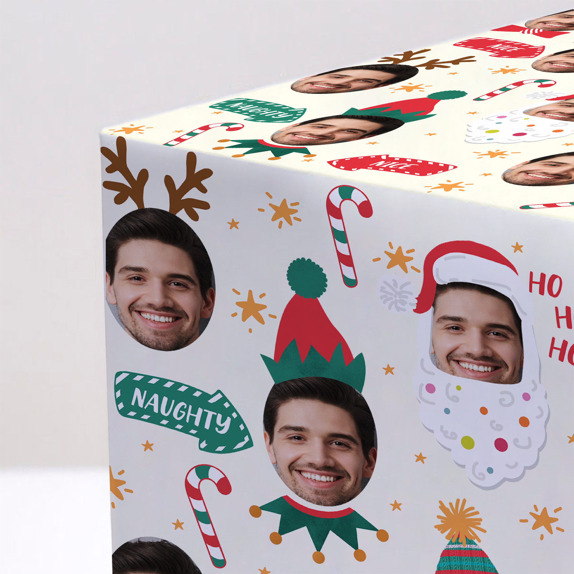 Personalised Christmas Wrapping Paper - Photo Upload Face In Christmas Hats