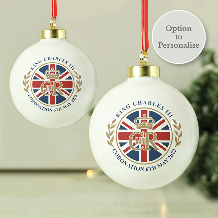 Personalised King Charles III Union Jack Coronation Commemorative Bauble