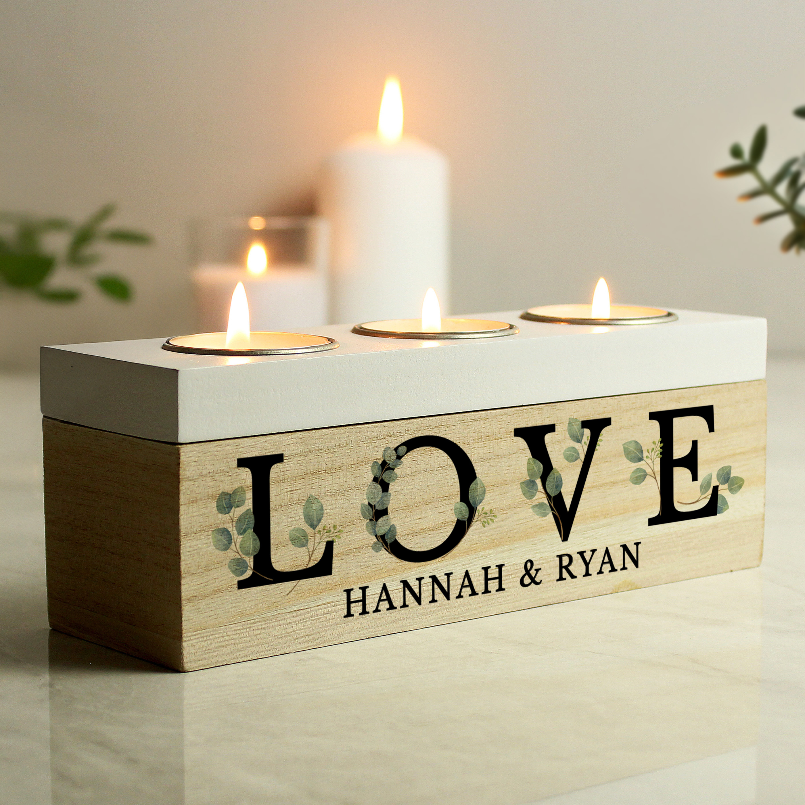 Personalised Botanical Triple Tea Light Holder