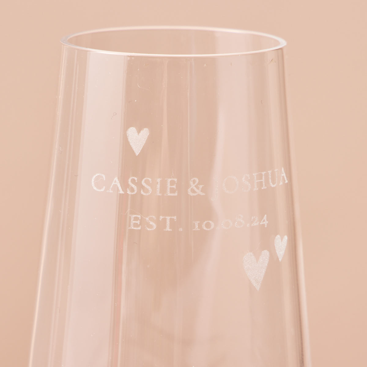 Engraved Set Of Two Swarovski Crystal Champagne Flutes with Laurent-Perrier Champagne - Message, Names and Love Hearts