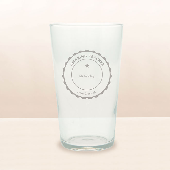 Personalised Engraved Pint Glass - Bold Teacher