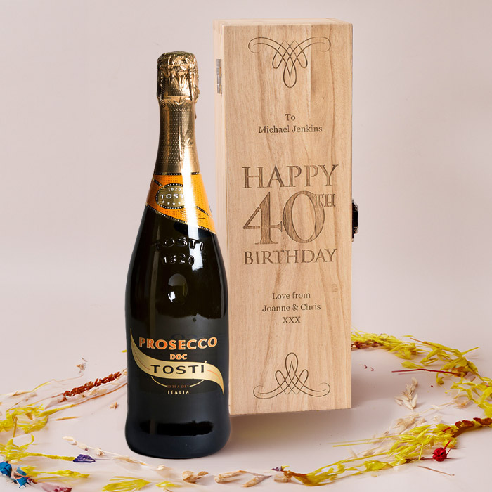 Engraved Wooden Box With Luxury Prosecco 40th Birthday