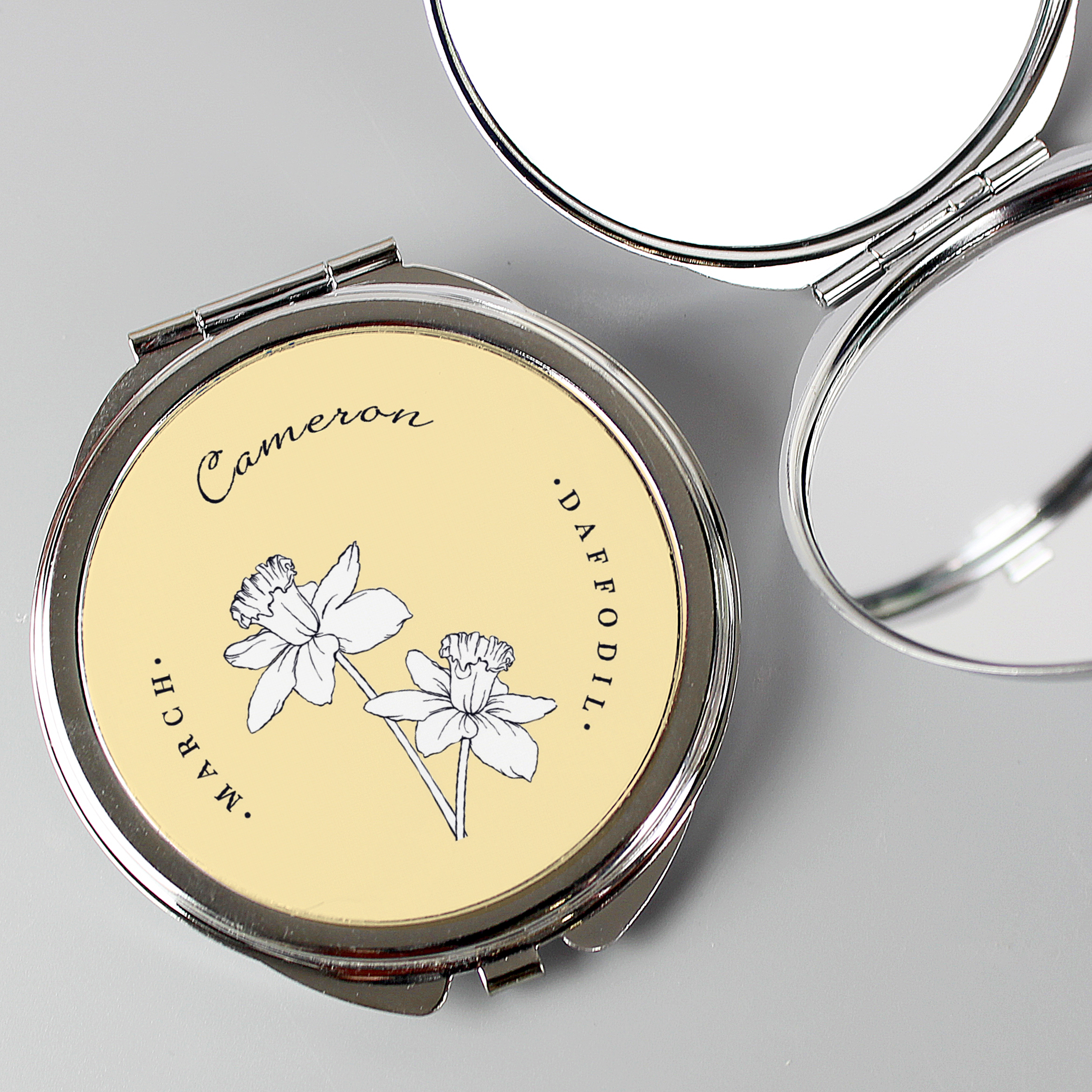 Personalised Flower Of The Month Compact Mirror