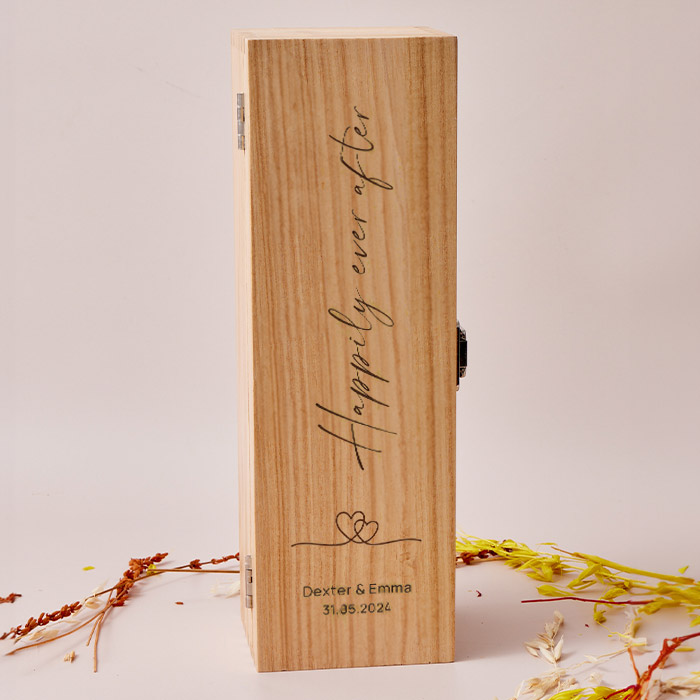 Personalised Engraved Wooden Wine Box - Happily Ever After