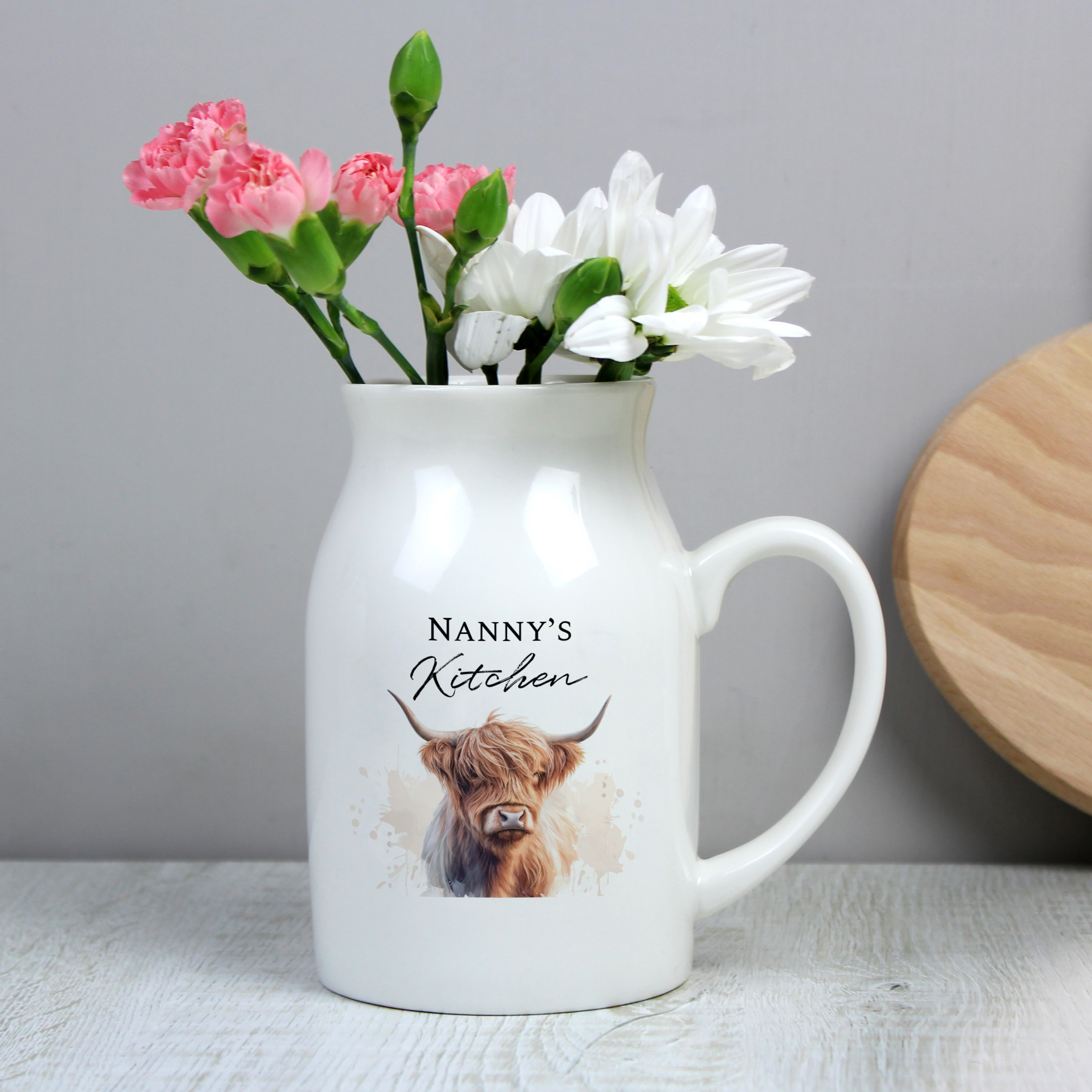 Personalised Highland Cow Flower Jug Vase